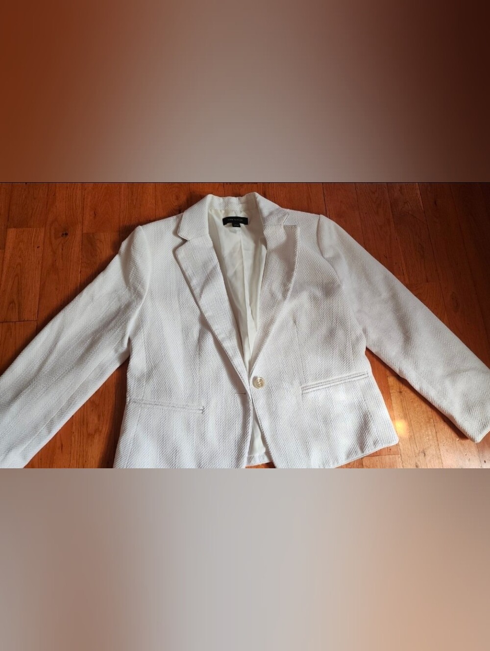 Ann Taylor White Textured Single-Button Women's Blazer